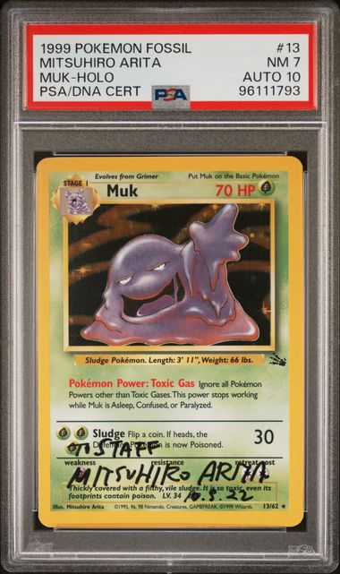 Pokemon Muk Fossil #13 Mitsuhiro Arita Auto 10 PSA 7